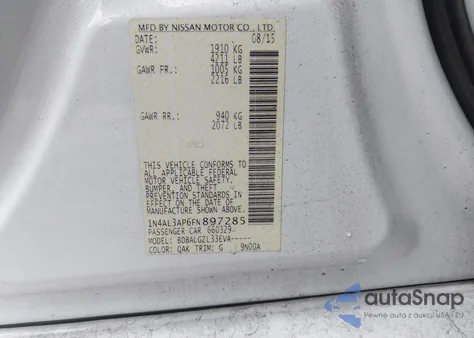 2015 Nissan Altima 2.5/2.5 S/2.5 Sl/2.5 Sv из США, поврежденный, VIN 1N4AL3AP6FN897285